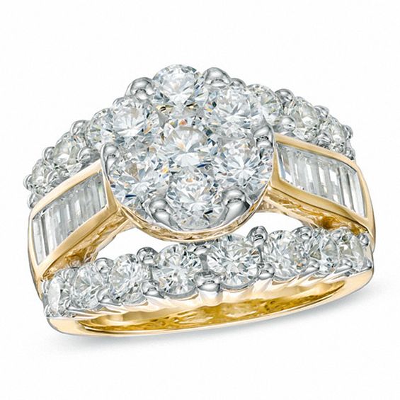 4 CT T W Diamond Cluster Engagement  Ring  in 14K Gold  