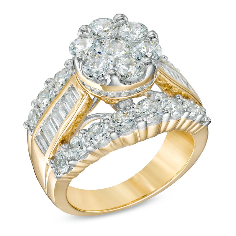 Main Image 2 of 4 CT. T.W. Multi-Diamond Triple-Row Engagement Ring in 14K Gold