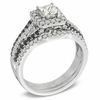 Thumbnail Image 2 of 1 CT. T.W. Enhanced Black and White Diamond Square Frame Bridal Set in 14K White Gold