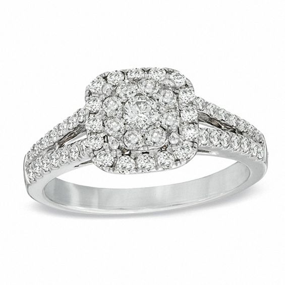 3 4 CT T W Diamond Cluster Split Shank Engagement  Ring  