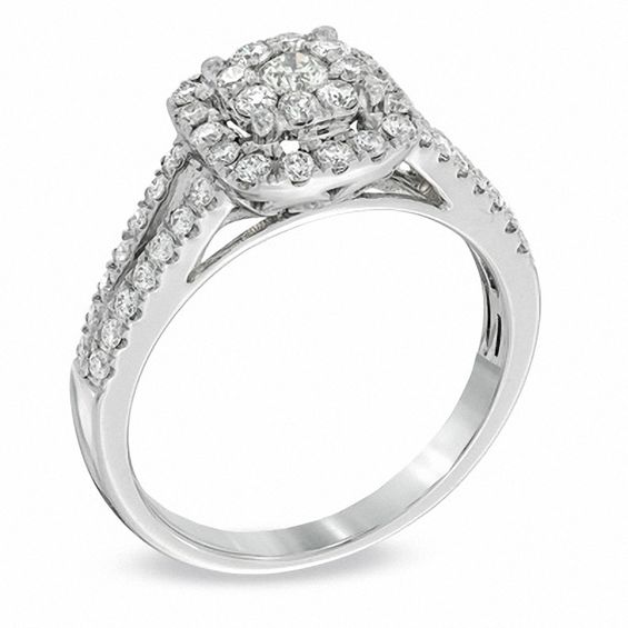 3/4 CT. T.w. Diamond Cluster Split Shank Engagement Ring in 14K White Gold