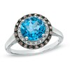 Thumbnail Image 1 of 8.0mm Swiss Blue Topaz and 1/5 CT. T.W. Enhanced Champagne and White Diamond Ring in 10K White Gold