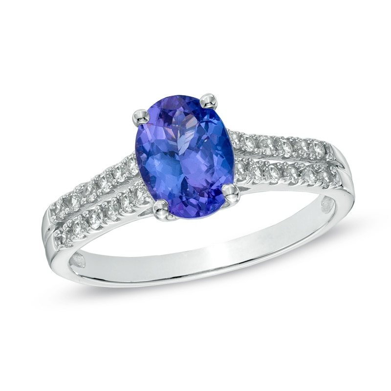 Oval Tanzanite and Diamond Accent Ring in 10K White Gold