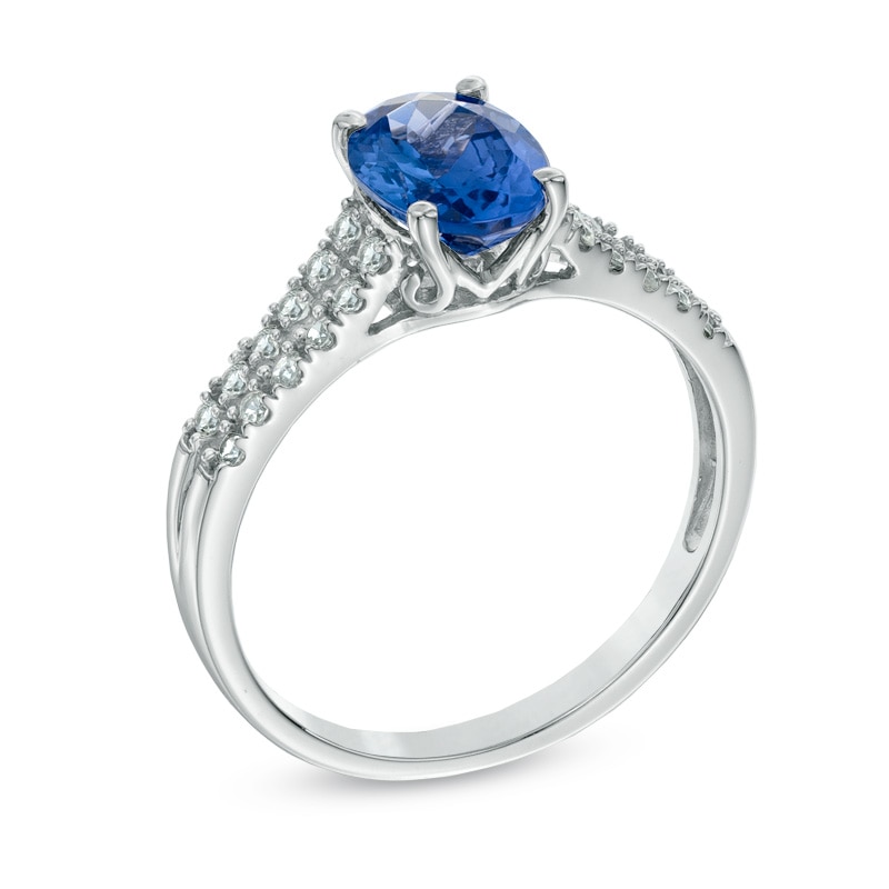 Oval Tanzanite and Diamond Accent Ring in 10K White Gold