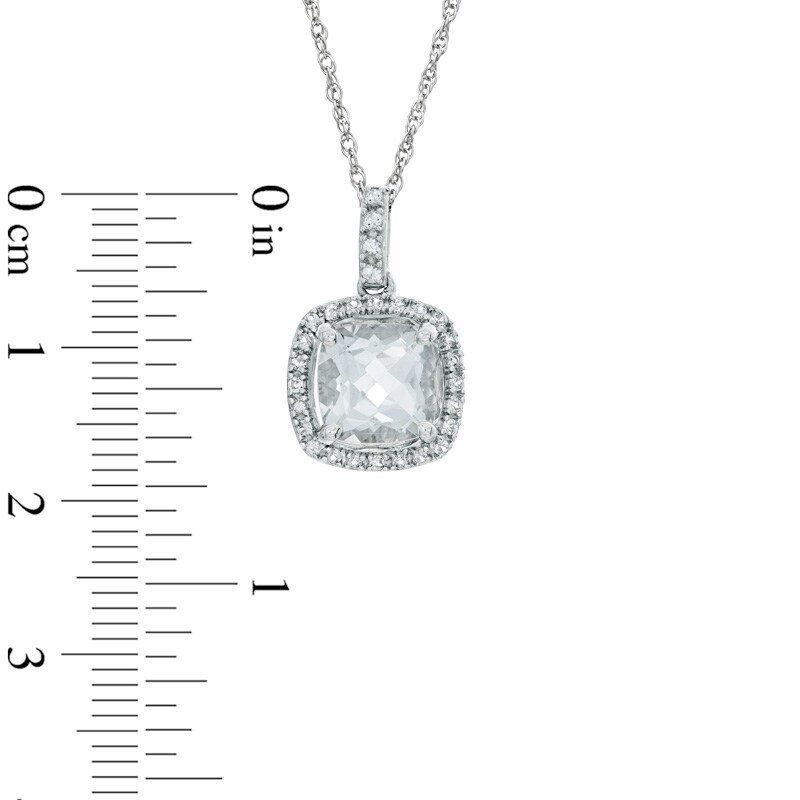 Main Image 2 of 8.0mm Cushion-Cut Aquamarine and Lab-Created White Sapphire Frame Pendant in Sterling Silver