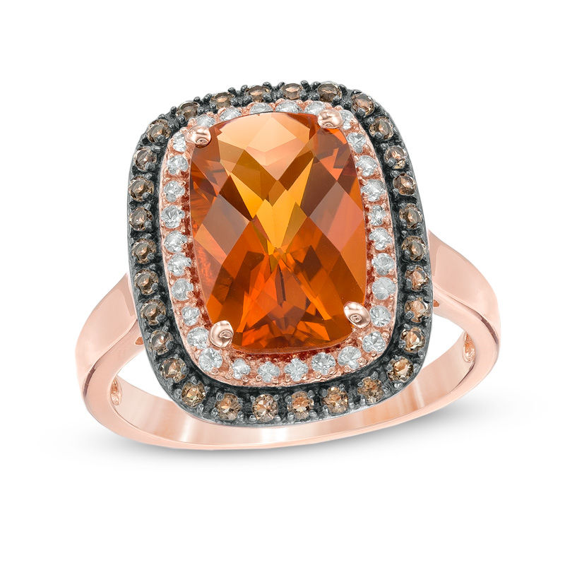 Main Image 1 of Cushion-Cut Madeira Citrine, Smoky Quartz and White Sapphire Ring in 10K Rose Gold