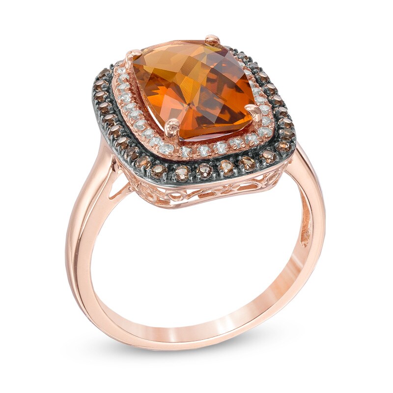 Main Image 2 of Cushion-Cut Madeira Citrine, Smoky Quartz and White Sapphire Ring in 10K Rose Gold