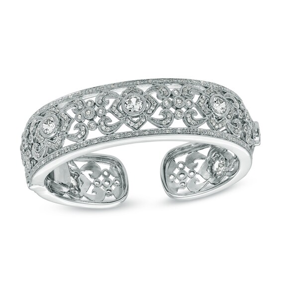Lab-Created White Sapphire Cuff Bracelet in Sterling