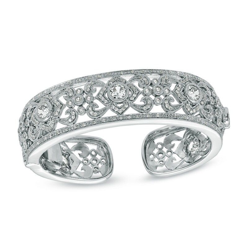 Main Image 1 of Lab-Created White Sapphire Cuff Bracelet in Sterling