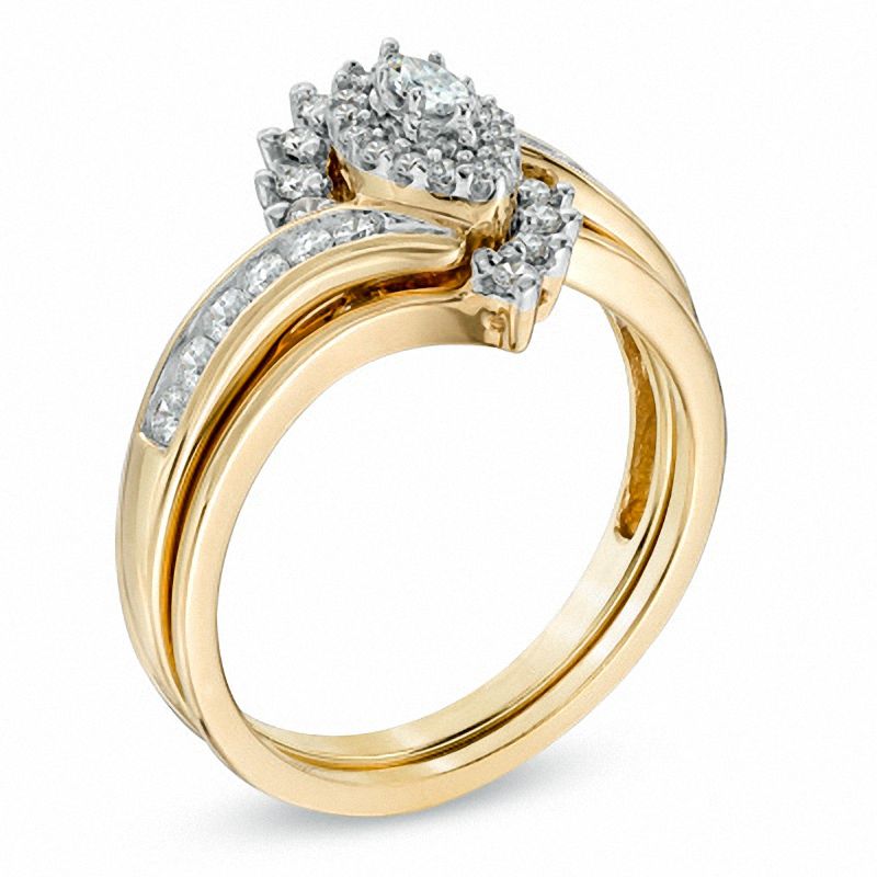 Main Image 2 of 1/2 CT. T.W. Marquise-Shape Diamond Bypass Bridal Set in 14K Gold