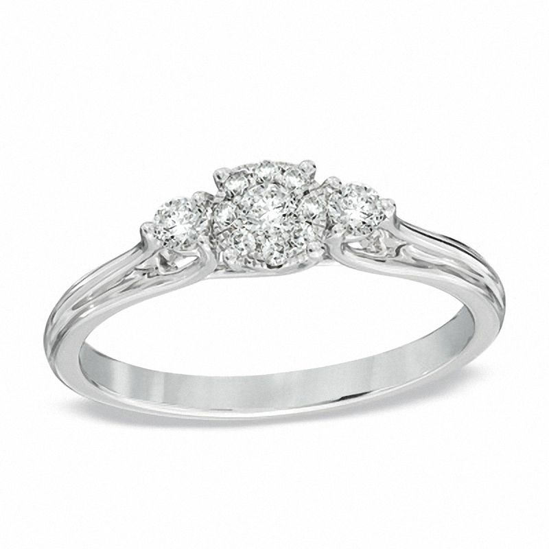 Main Image 1 of 1/4 CT. T.W. Diamond Cluster Three Stone Ring in 10K White Gold