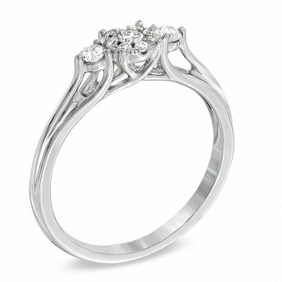 1/4 CT. T.w. Diamond Cluster Three Stone Ring in 10K White Gold