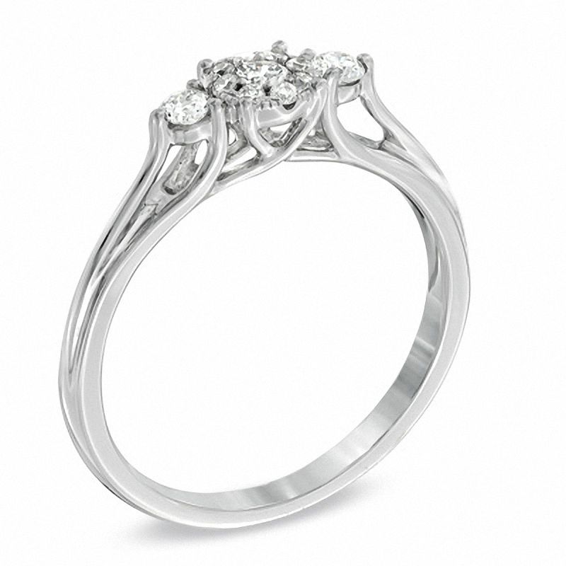 Main Image 2 of 1/4 CT. T.W. Diamond Cluster Three Stone Ring in 10K White Gold