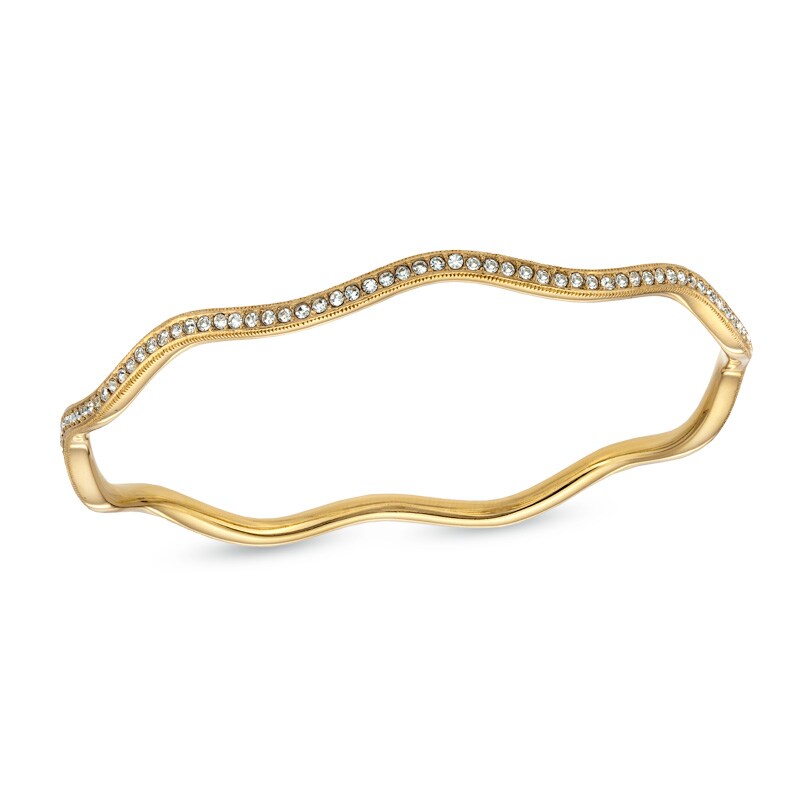 AVA Nadri Crystal Wavy Bangle in Brass with 18K Gold Plate