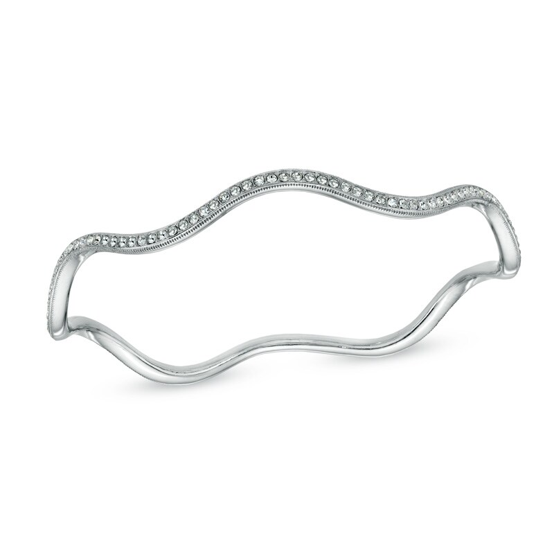 Main Image 1 of AVA Nadri Crystal Wavy Bangle in White Rhodium Brass