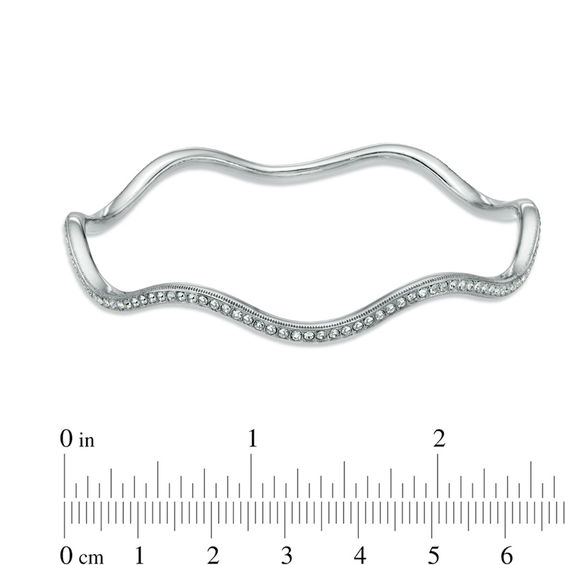 AVA Nadri Crystal Wavy Bangle in White Rhodium Brass