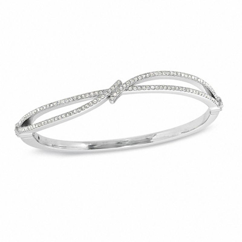 Main Image 1 of AVA Nadri Crystal Bypass Wave Bangle in White Rhodium Brass