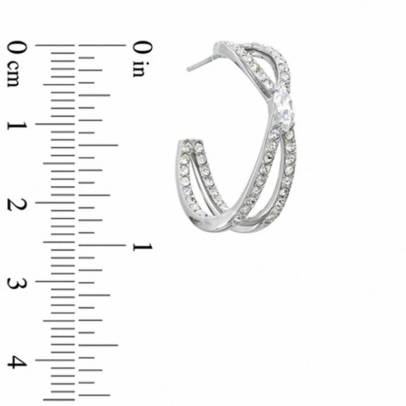 AVA Nadri Cubic Zirconia Hoop Earrings in White Rhodium Brass