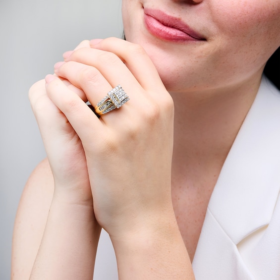 3 CT. T.w. Quad Princess-Cut Diamond Frame Ring in 14K Gold
