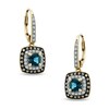 Thumbnail Image 1 of 5.0mm Cushion-Cut London Blue Topaz and 1/4 CT. T.W. Enhanced Champagne and White Diamond Earrings in 10K Gold