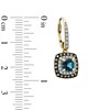 Thumbnail Image 2 of 5.0mm Cushion-Cut London Blue Topaz and 1/4 CT. T.W. Enhanced Champagne and White Diamond Earrings in 10K Gold