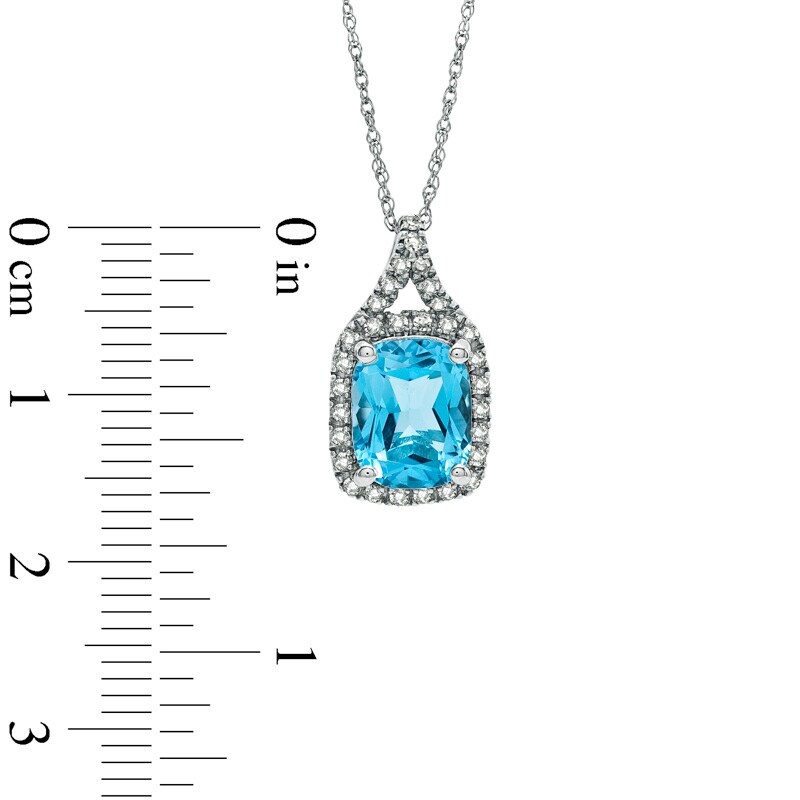 Main Image 2 of Cushion-Cut Swiss Blue Topaz and 1/8 CT. T.W. Diamond Pendant in 10K White Gold