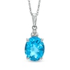 Thumbnail Image 1 of Oval Swiss Blue Topaz and Diamond Accent Pendant in 10K White Gold