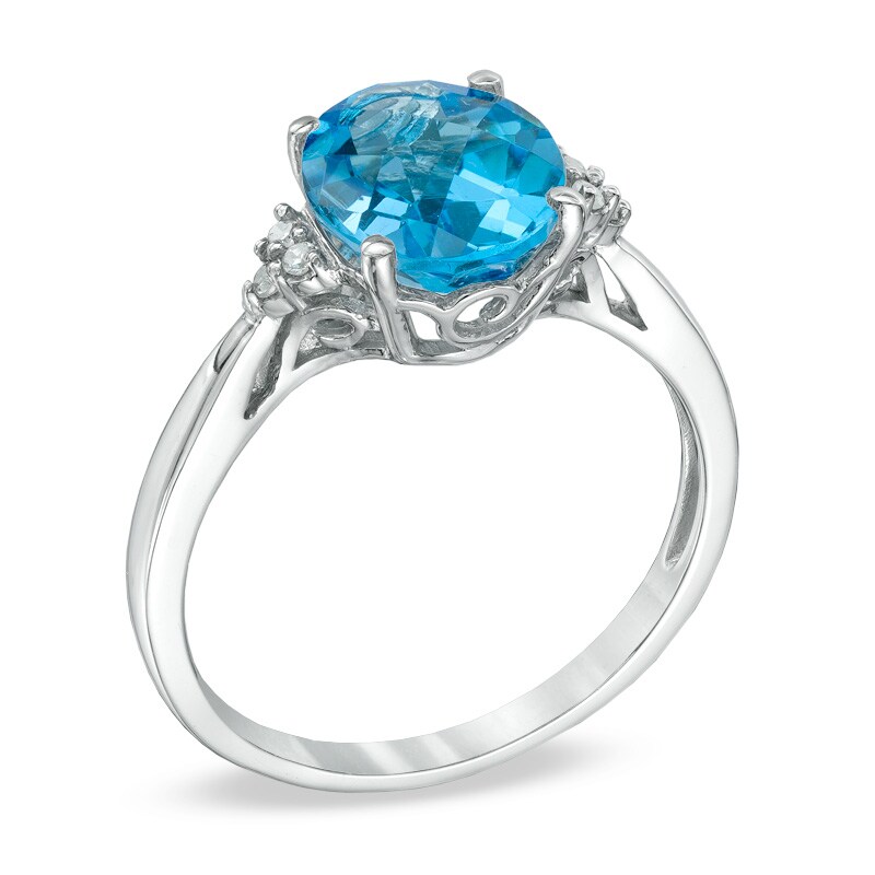 Main Image 2 of Oval Swiss Blue Topaz and Diamond Accent Ring in 10K White Gold