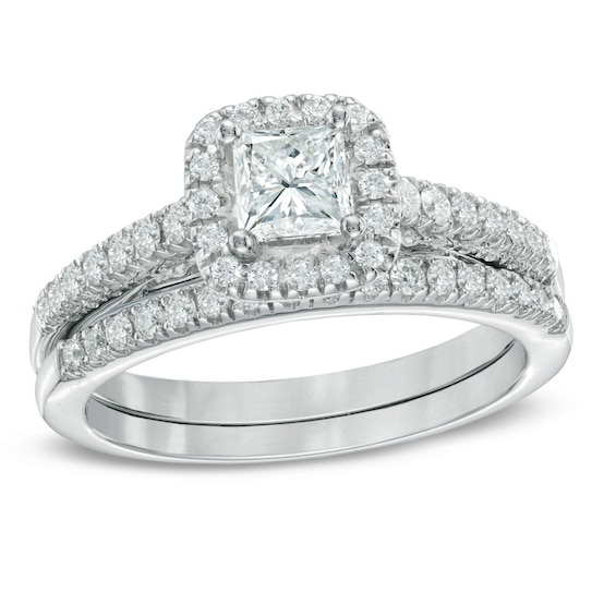 1 CT. T.w. Princess-Cut Diamond Frame Bridal Set in 14K White Gold