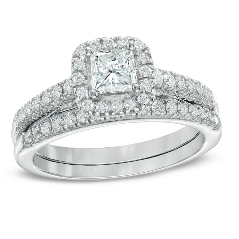 1 CT. T.W. Princess-Cut Diamond Frame Bridal Set in 14K White Gold