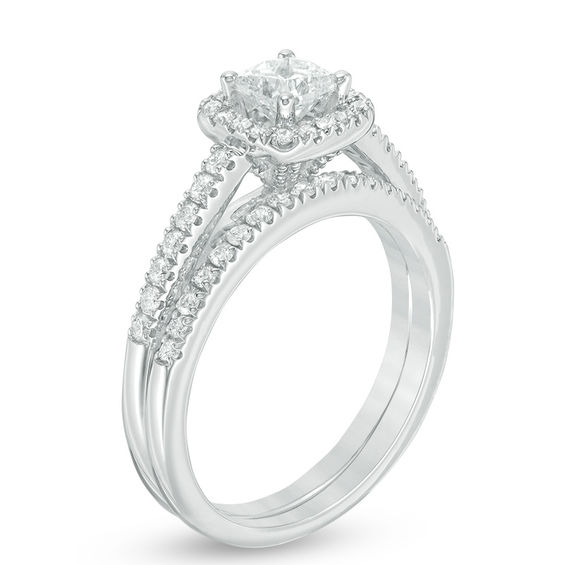 1 CT. T.w. Princess-Cut Diamond Frame Bridal Set in 14K White Gold