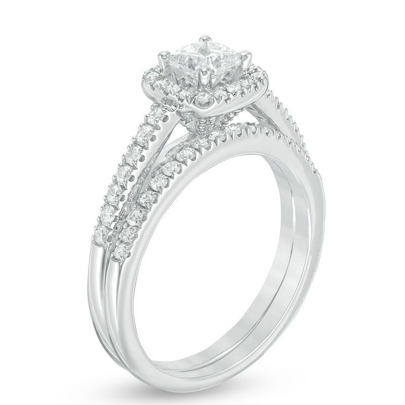 1 CT. T.W. Princess-Cut Diamond Frame Bridal Set in 14K White Gold