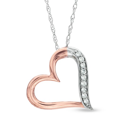 1/10 CT. T.w. Diamond Tilted Heart Pendant in 10K Rose Gold