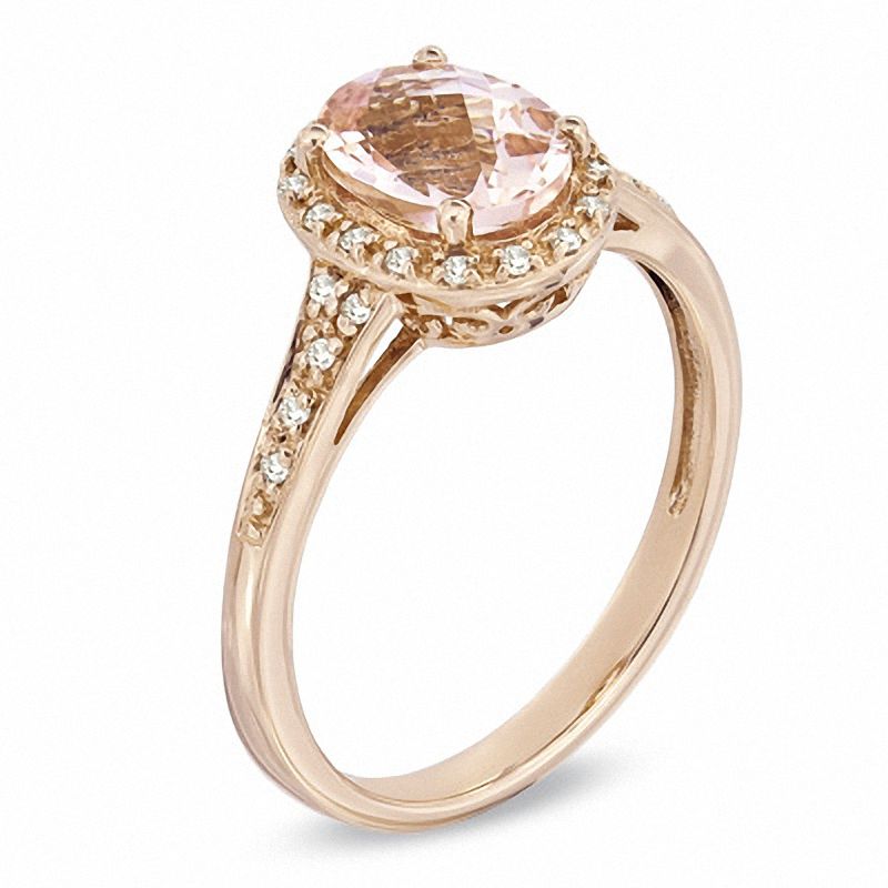 Main Image 2 of Oval Morganite and Diamond Accent Ring in 10K Rose Gold