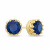 Thumbnail Image 0 of 6.0mm Lab-Created Blue Sapphire Crown Earrings in Sterling Silver with 14K Gold Plate