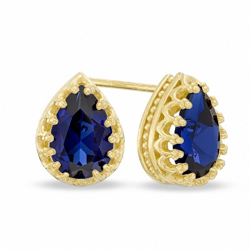 Pear-Shaped Lab-Created Blue Sapphire Crown Earrings in Sterling Silver with 14K Gold Plate