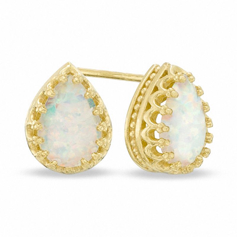 Pear-Shaped Lab-Created Opal Crown Earrings in Sterling Silver with 14K Gold Plate