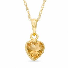 6.0mm Heart-Shaped Citrine Crown Pendant in Sterling Silver with 14K Gold Plate