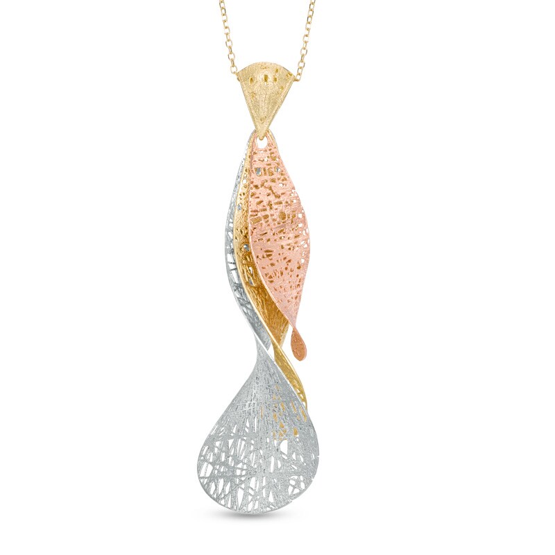 Triple Teardrop-Shaped Pendant in 10K Tri-Tone Gold