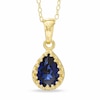 Thumbnail Image 1 of Pear-Shaped Lab-Created Blue Sapphire Crown Pendant in Sterling Silver with 14K Gold Plate