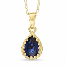 Pear-Shaped Lab-Created Blue Sapphire Crown Pendant in Sterling Silver with 14K Gold Plate