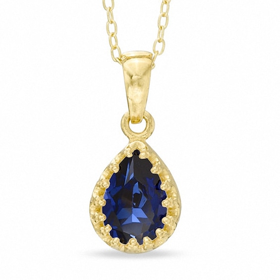 Pear-Shaped Lab-Created Blue Sapphire Crown Pendant in Sterling Silver with 14K Gold Plate