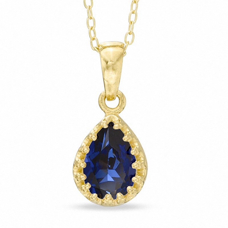 Main Image 1 of Pear-Shaped Lab-Created Blue Sapphire Crown Pendant in Sterling Silver with 14K Gold Plate