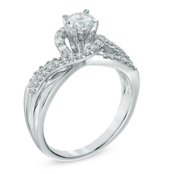 3/4 CT. T.w. Diamond Bypass Engagement Ring in 14K White Gold