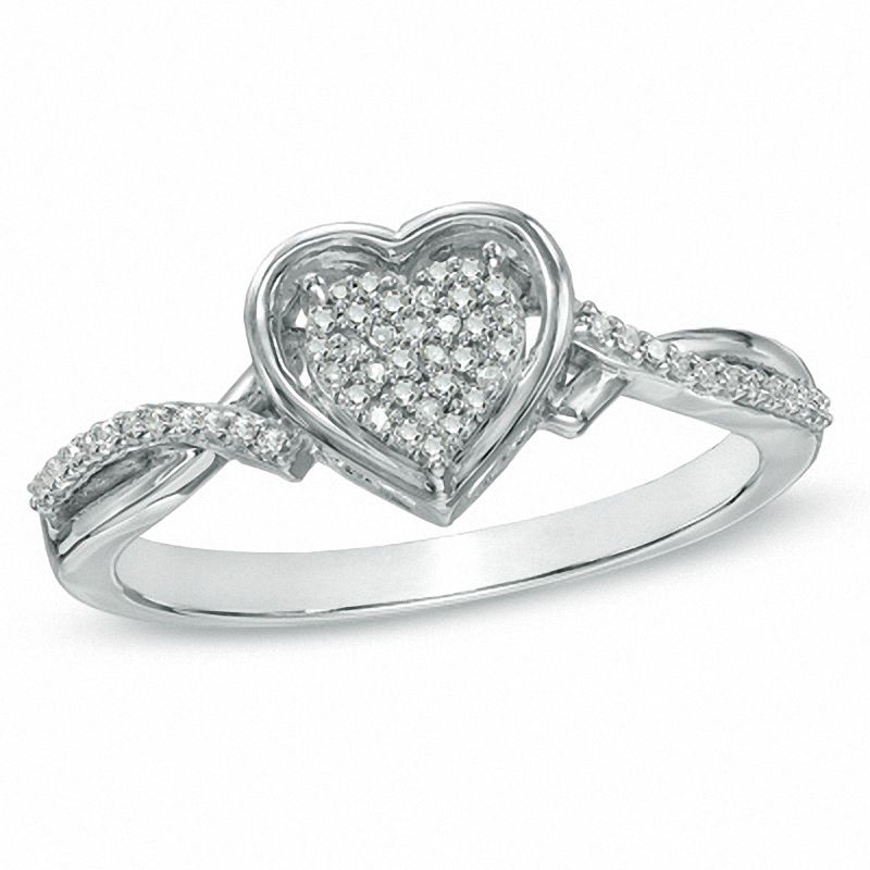 Main Image 1 of 1/10 CT. T.W. Diamond Cluster Heart Ring in Sterling Silver