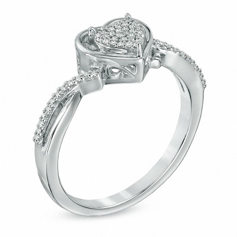 Main Image 2 of 1/10 CT. T.W. Diamond Cluster Heart Ring in Sterling Silver