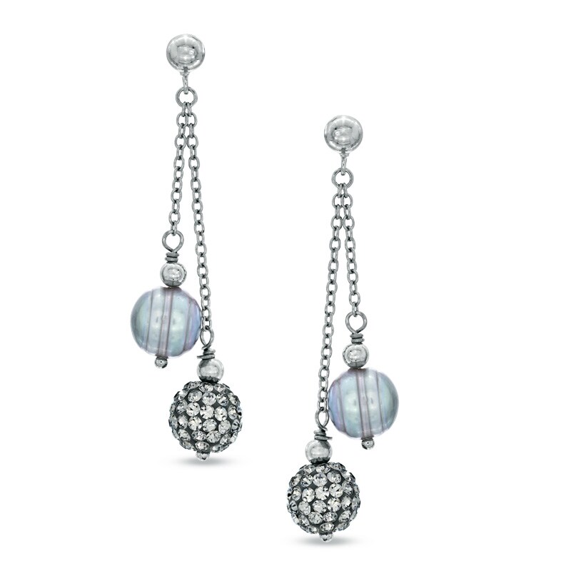 Main Image 1 of Honora 8.0-9.0mm Grey Freshwater Cultured Pearl and Crystal Drop Earrings in Sterling Silver