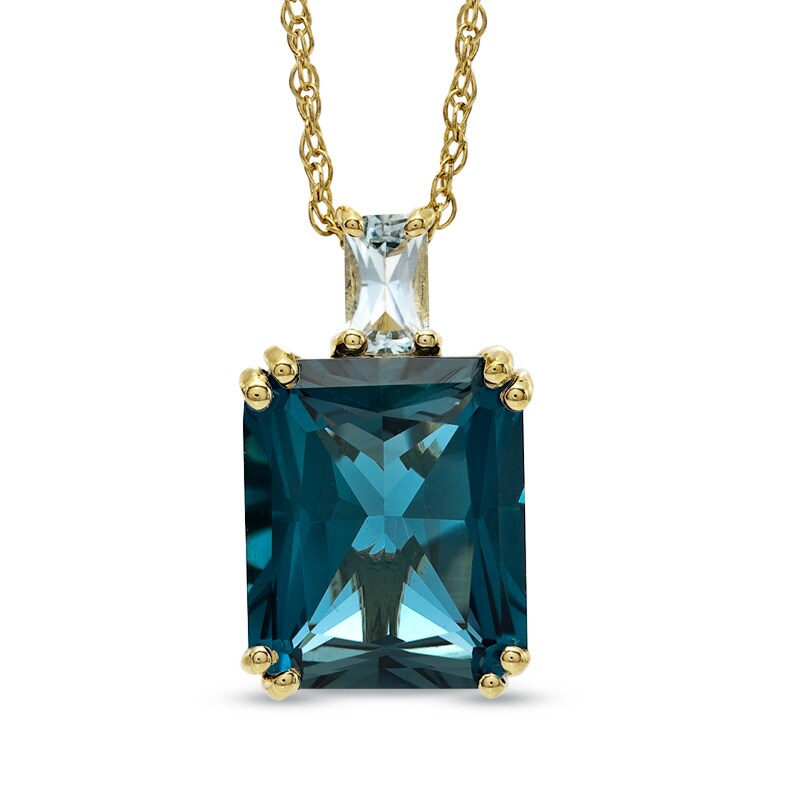 Main Image 1 of Radiant-Cut London and Sky Blue Topaz Pendant in Sterling Silver with 14K Gold Plate