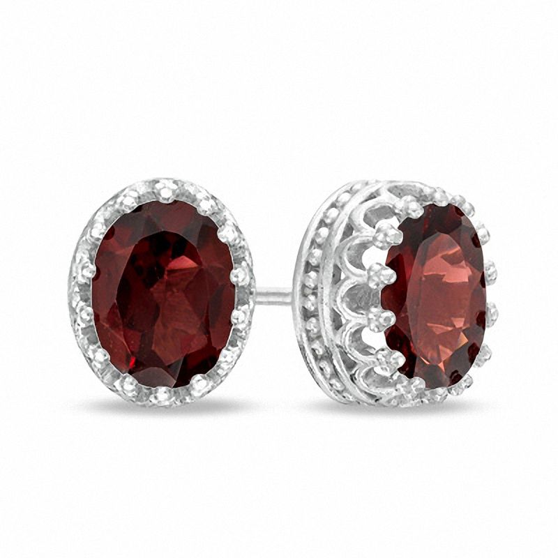 Oval Garnet Crown Earrings in Sterling Silver | Zales