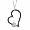 Thumbnail Image 1 of 1/3 CT. T.W. Enhanced Black and White Diamond Tilted Heart Pendant in 10K White Gold
